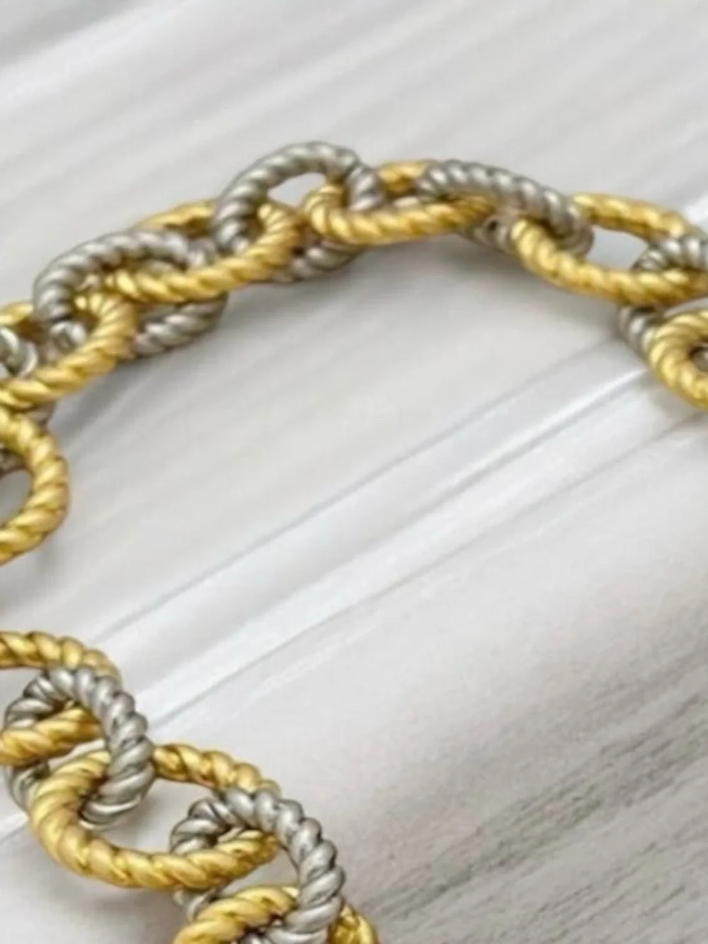 NWT TORY BURCH Silver & Gold-Tone Chunky Rope Chain Link Necklace Toggle Clasp